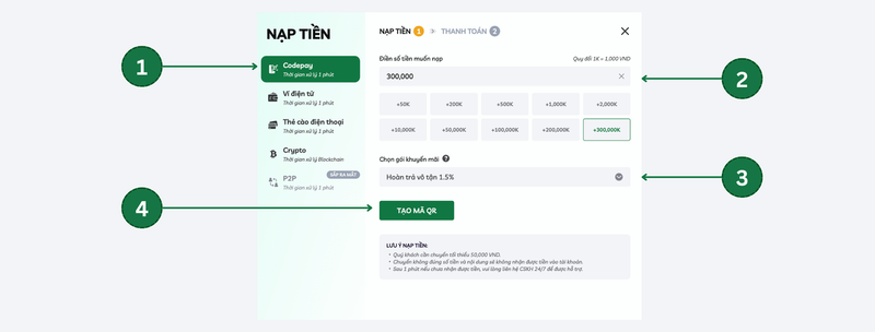 Nạp tiền qua codepay febet