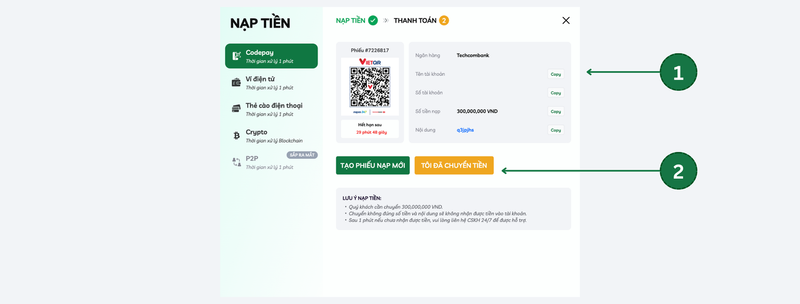 Nạp tiền qua codepay febet