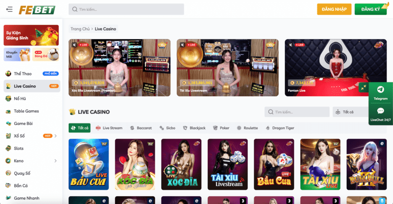 Sảnh Live Casino cùng Dealer Bao Cháy